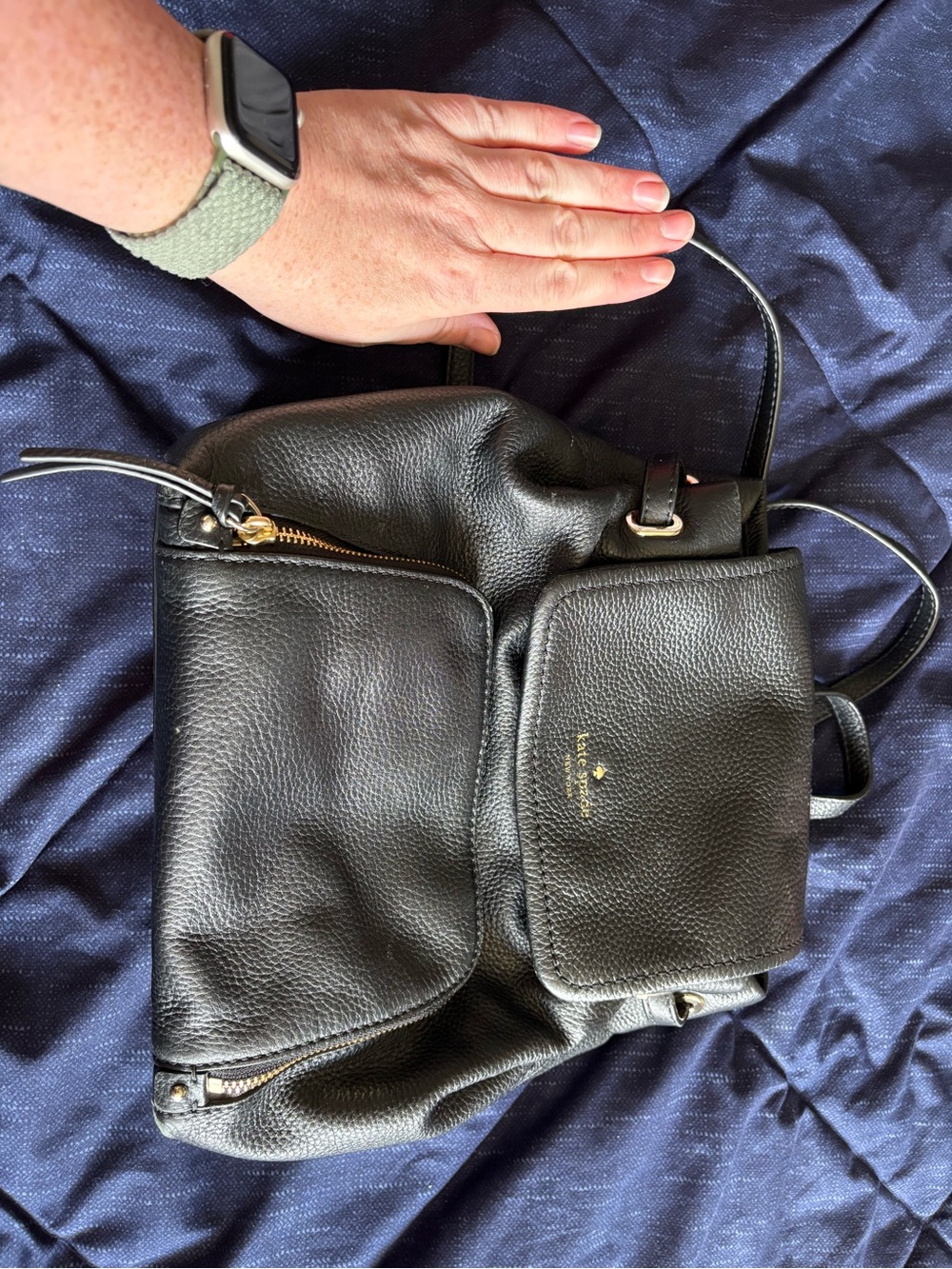 kate spade black pebbled leather mini backpack with gold logo - Picture 4 of 10